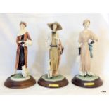 3 modern lady style pottery figurines 24cm