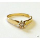 A 9ct gold hallmarked ladies 0.25ct diamond solitaire ring size N