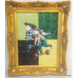 An oil on canvas modern childs play signed J.Roybal 57 x 44