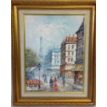 An oil on canvas French Paris scene signed Burnett 54 x 43