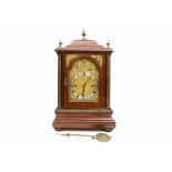 A Large Late 19C Mahogany Triple Fusee Quarter Striking Library Clock with Gilt Mounts. Striking