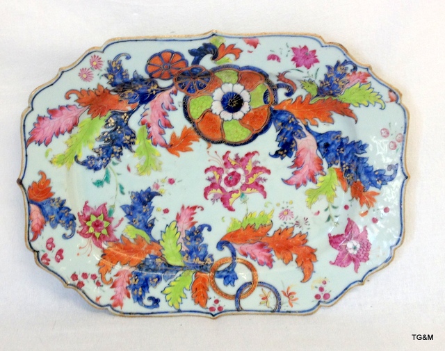 An antique Japanese dish with enamel and gilt decoration 33 x 25 x 3