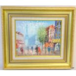 An oil on canvas French street scene signed Burnett 38 x 33