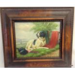 An oil on canvas retriever gun dog signed Geo. Paice