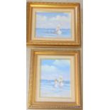 2 x oil on canvas beach scenes signed P.Watkins 40 x 34