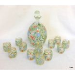 An Austrian Hand painted Liquor decanter and 12 glasses