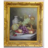 An oil on canvas signed 'Therese' still life of fruit 80 x 70