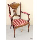 A brass inlaid mahogany desk chair 84 x 60 x 54