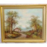 An oil on canvas signed R Danford of a woodland scene 60 x 50