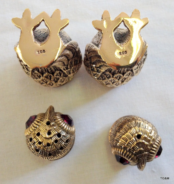 A pair of owl condiments with glass eyes stamped 800 to the base - Image 3 of 3