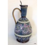 A rare highly ornate Victorian (1878) George Tinworth Doulton Lambeth jug, silver plated Lid,