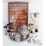 A collection of silver and silver plate approx 1000 grams to include silver tea set, cigarette box