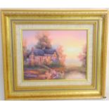 An oil on canvas Autumn cottage signed Marten 39 x 34