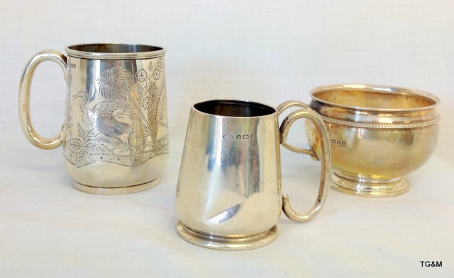 3 silver tankard drinking vessels