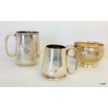 3 silver tankard drinking vessels