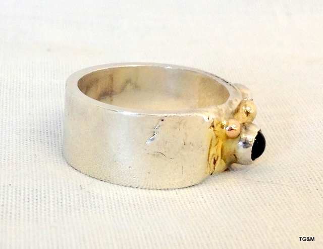 a designer gold on silver Amethyst and garnet bullet ring, Birmingham - Image 2 of 2
