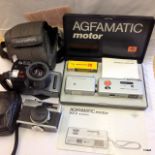 AGFAMATIC motor 901E camera, Olympus and a Vintage Petri camera