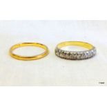 An 18ct gold and diamond 1/2 eternity ring and 22ct gold Wedding band Size O