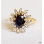 An 18ct gold antique diamond and blue Sapphire size Q