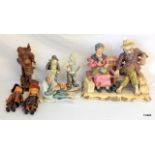 Miscellaneous china  wood figures to include Capo Diamante and 2 Dutch Chinese dolls