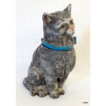 A cold painted bronze cat inkwell