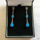 A pair of silver Marcasite and opalite earrings