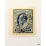 A King Edward VII Penny trial stamp with certificate of authenticity