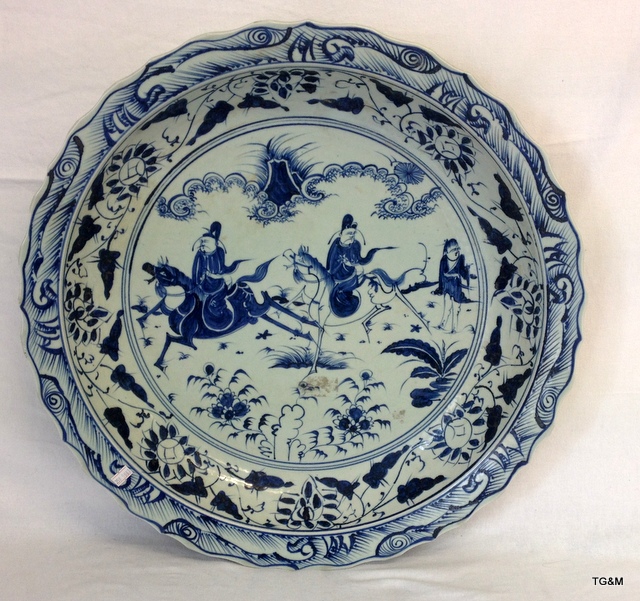 A large Chinese blue and white charger 59cm diameter x 9cm deep