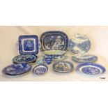 A large collection of blue and white china to include  Masons, Myott, Delft and Willow