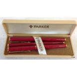 A box set of Parker pens/pencil  to include ball point, fountain and propelling pencil