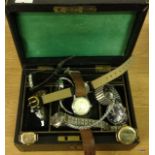 A jewellery box containing various watches and parts to include gold