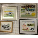 4 x watercolours of Bi planes (signed)