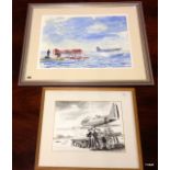 2 x paintings of water sea planes