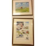 A pair of framed watercolours over Compton Abbas Air field