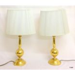 Pair of brass table lamps with silk shades