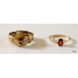 A 9ct gold garnet ring and 9ct gold buckle ring