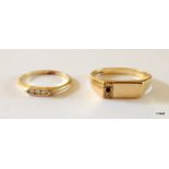 A 9ct gold signet ring and 9ct gold ring