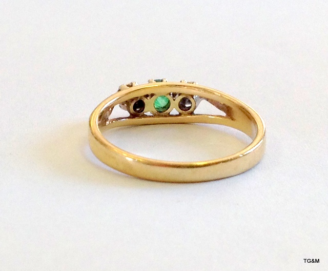 A 9ct gold ladies diamond and emerald ring size O - Image 3 of 3