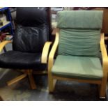 A black leather stress less style chair and another