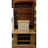 A light wood T.V stand with cd storage cupboards and a 2 drawer chest of drawers and a glass fronted