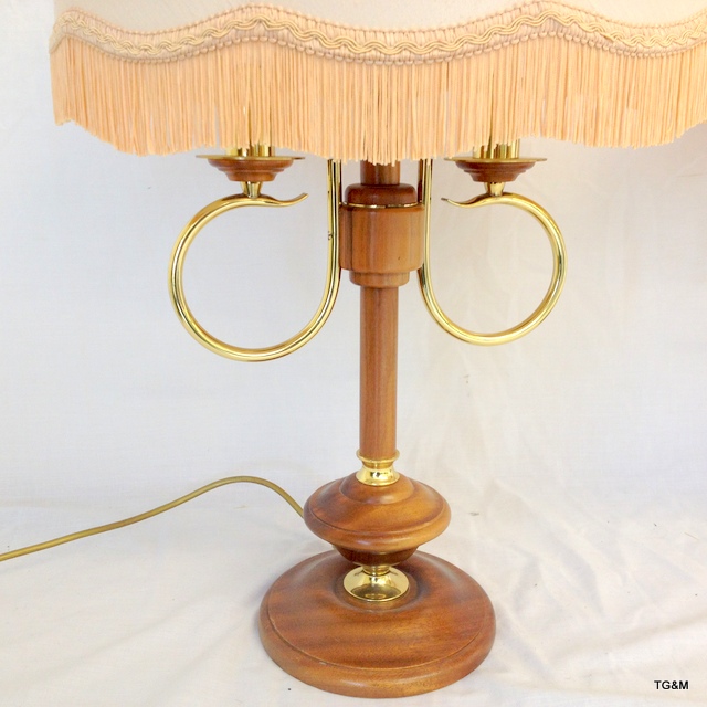A pair of wooden and brass lamps 66cm high - Image 2 of 4