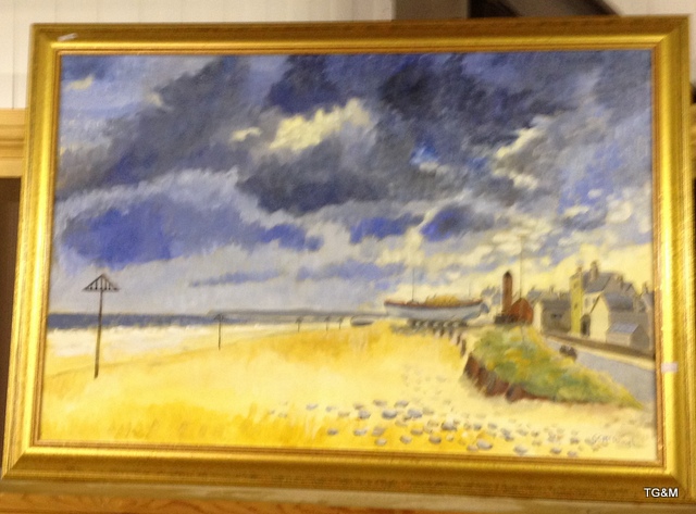 A gilt framed watercolour beach scene 85 x 60