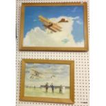 A pair of Bi planes in watercolours signed