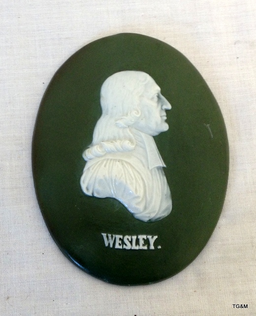 A white glazed pottery bust of John Wesley, plaque and a bust of Schubert - Image 2 of 2