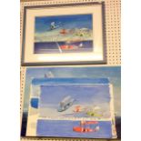 A miscellaneous watercolours of sea paintings exhibited in Air Art Gallery
