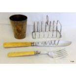 Mappin and Webb toast rack and Mappin and Webb fish slices and Egyptian cup