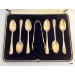 Silver Rat tailed teaspoons and sugar nips boxed