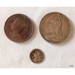 3 Victorian coins to include 1 silver