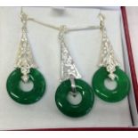 A silver and Jade three piece jewellery set