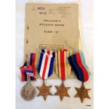A WW2 medal group of four his Soldiers Release book and other related documents to Private WR